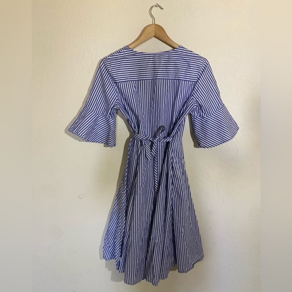 Calvin Klein Midi 100% Cotton Blue & White Striped Classy Wrap Dress‎ - Picture 3 of 3